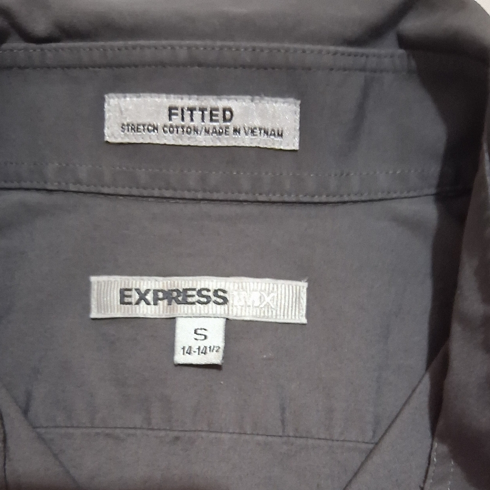 EXPRESS 1MX EUC Sz. S (14-14 1/2) Dark Gray Long Sleeve Button Down Dress Shirt. - Picture 3 of 11